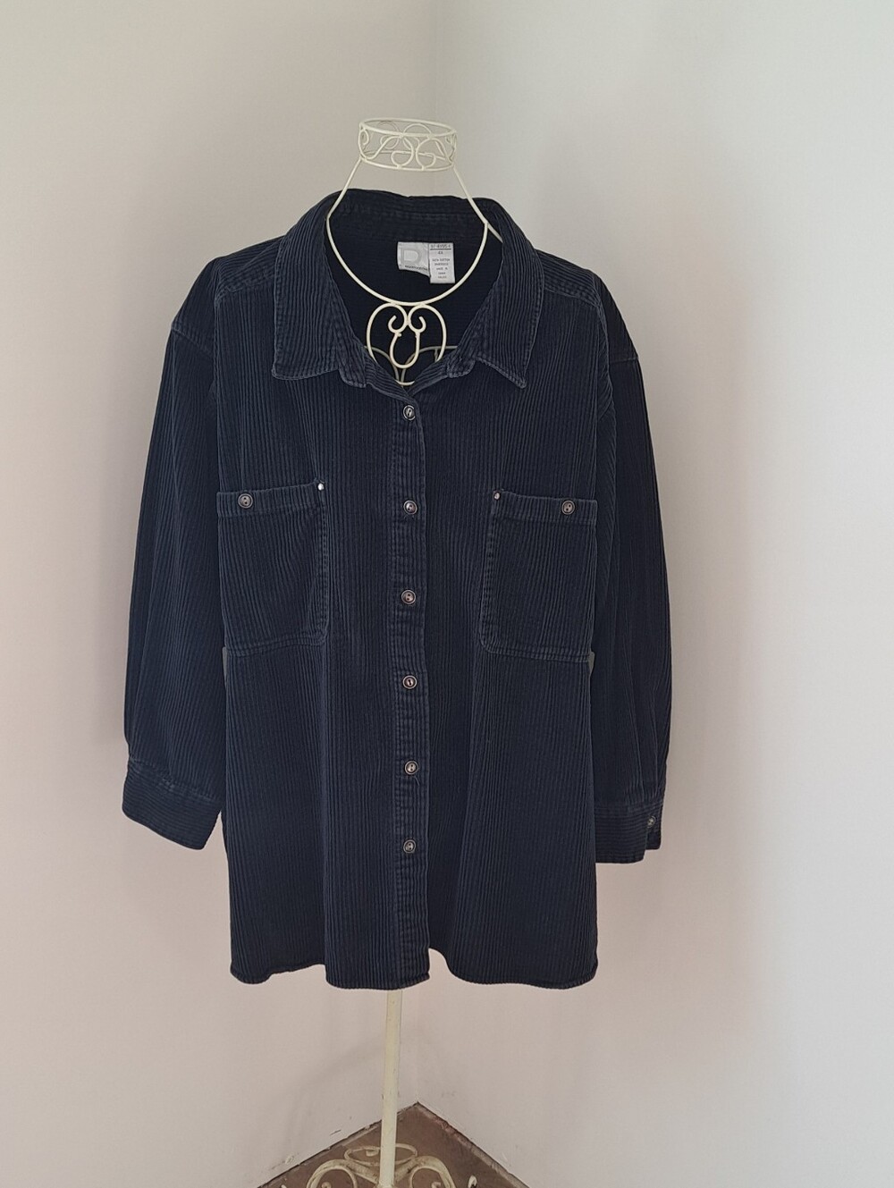 Vtg. 90s Y2K Roaman's Black Corduroy Cotton Grunge Boho Whimsigoth Shacket 4XL.